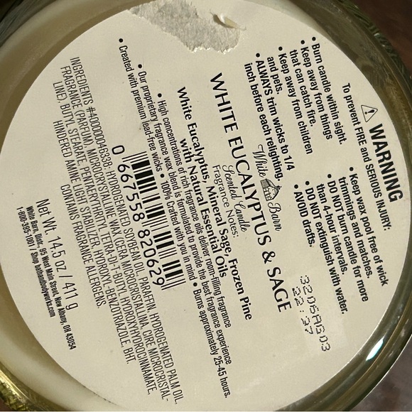 Bath & Body Works 3 Wick Candle WHITE EUCALYPTUS & SAGE White Barn - Picture 3 of 3